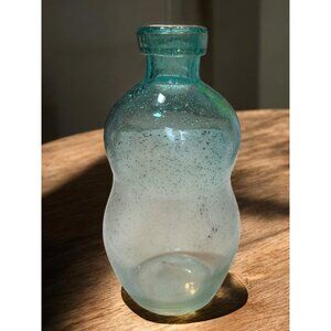 Blown Sea Glass Blue Green to Clear Decorative Bottle 10"x6"